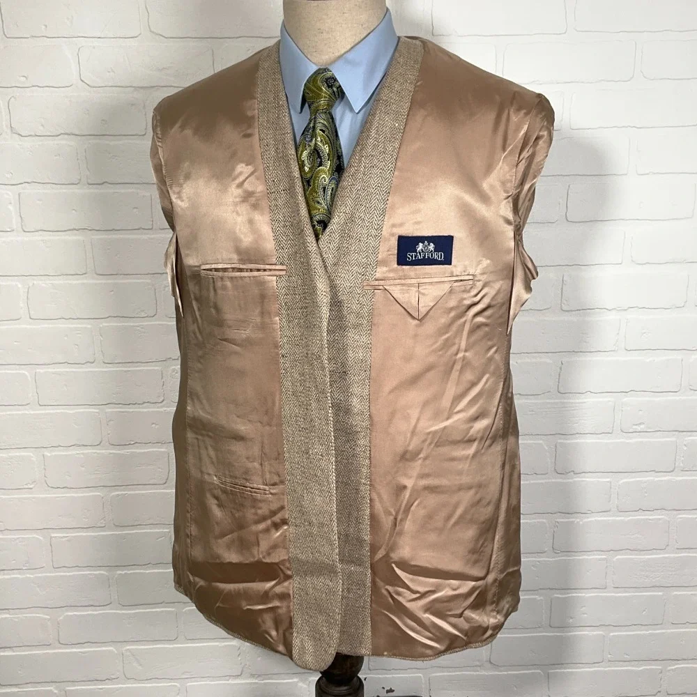 Stafford‎ Blazer Men 44R Tan Herringbone Silk 2 Button Classic Career Jacket